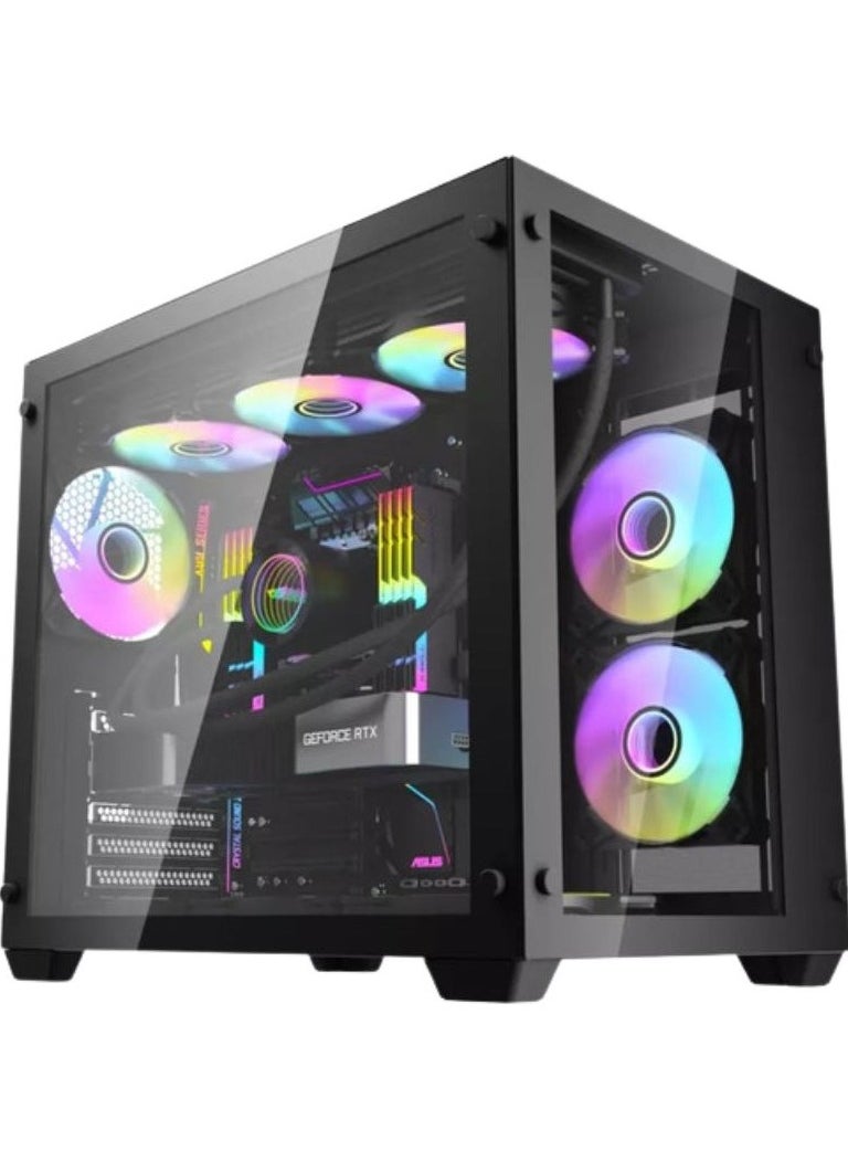 DarkFlash - DarkFlash C285 Mid Tower Gaming PC Case, ATX M-ATX ITX Compatible With 6*120mm ARGB Infinity fans, Tempered Glass Side Panel, 0.6mm SPCC Steel Thickness, Up To 360mm Radiator Support - Image 1