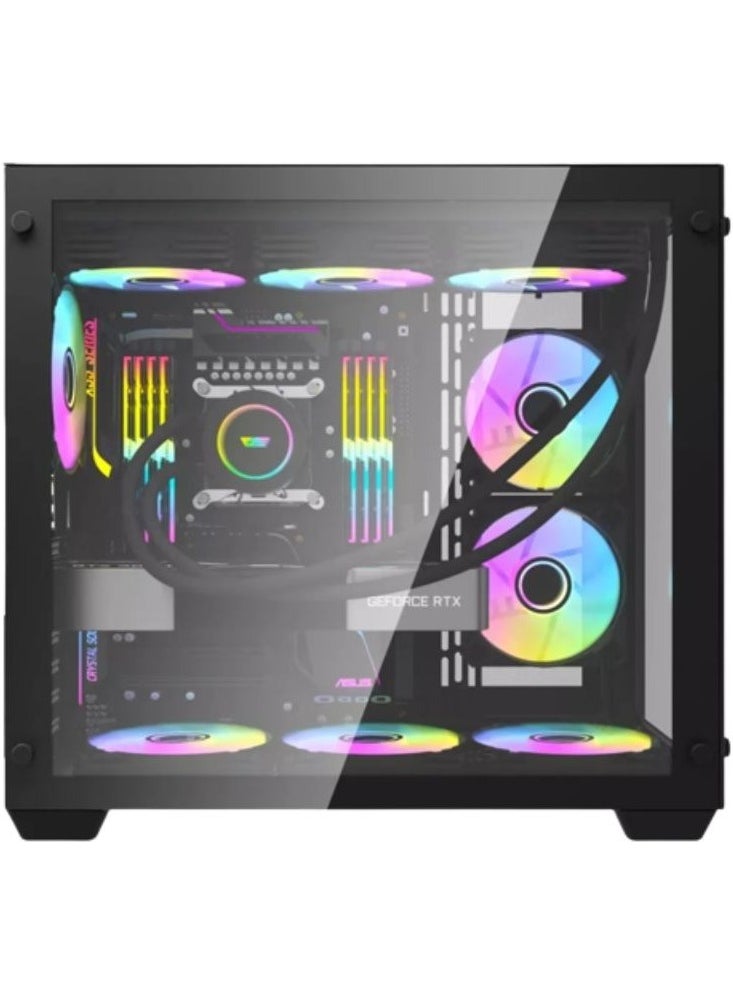 DarkFlash - DarkFlash C285 Mid Tower Gaming PC Case, ATX M-ATX ITX Compatible With 6*120mm ARGB Infinity fans, Tempered Glass Side Panel, 0.6mm SPCC Steel Thickness, Up To 360mm Radiator Support - Image 1