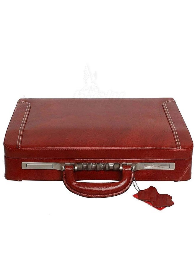 Hifly Leather Briefcase for Men - Unisex - Round Corner Strap Over - Hard Briefcase - Office Bag - Leather Accessories - 3 Digit Combo Italy Lock - Suitcase - 15.6" Laptop Briefcase - Luggage - Tan - Image 2