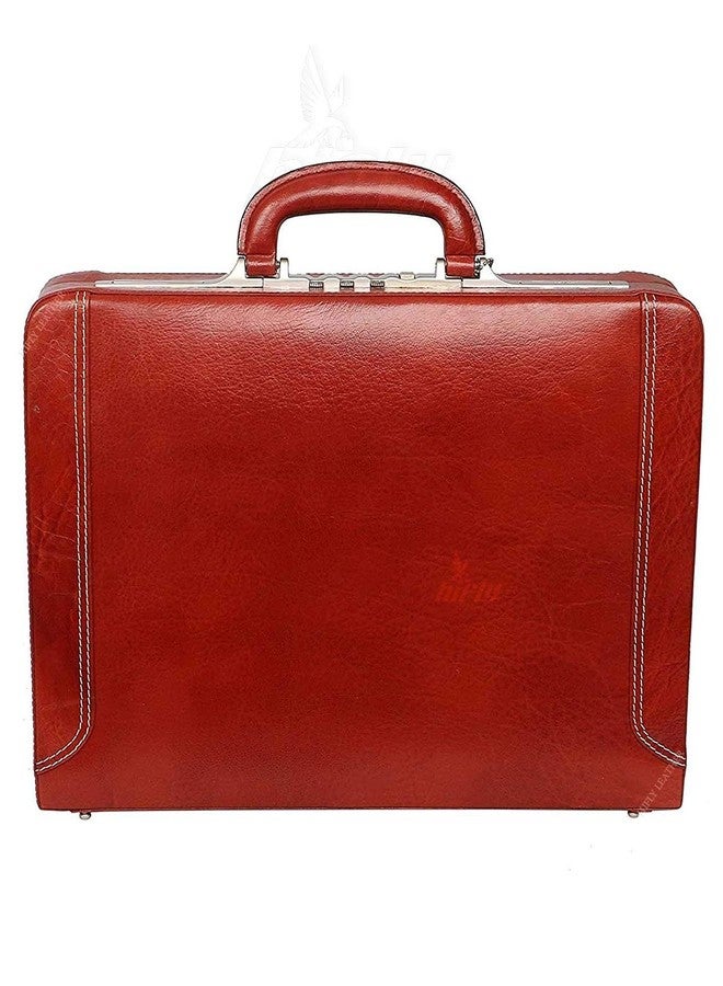 Hifly Leather Briefcase for Men - Unisex - Round Corner Strap Over - Hard Briefcase - Office Bag - Leather Accessories - 3 Digit Combo Italy Lock - Suitcase - 15.6" Laptop Briefcase - Luggage - Tan - Image 1
