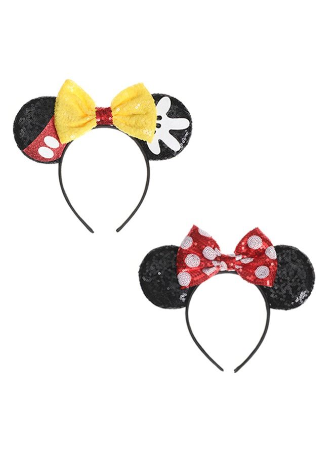 2PCS ديزني ميكي عصابات الرأس، الماوس الأذن القوس العصابات الرأس، اكسسوارات الشعر القوس لتزيين حزب لامعة، تأثيري الديكور، حفلة عيد ميلاد الاطفال - Image 1