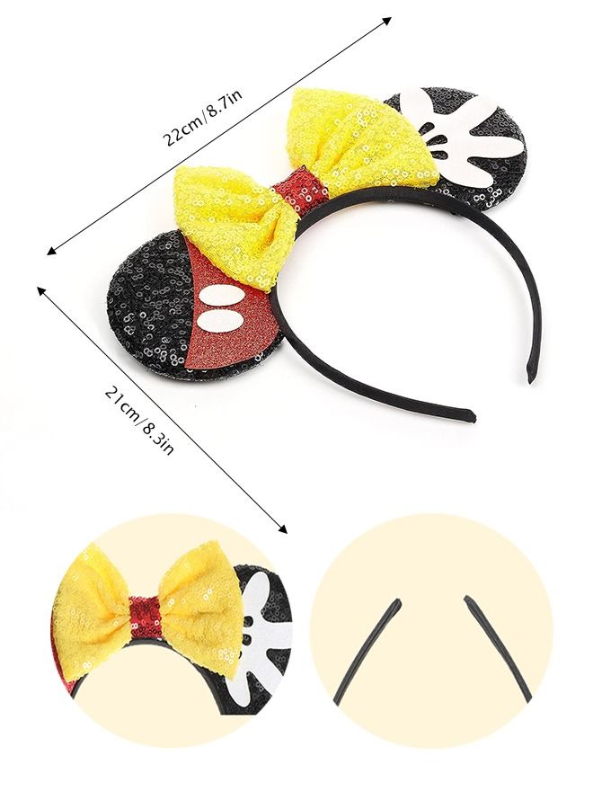 2PCS ديزني ميكي عصابات الرأس، الماوس الأذن القوس العصابات الرأس، اكسسوارات الشعر القوس لتزيين حزب لامعة، تأثيري الديكور، حفلة عيد ميلاد الاطفال - Image 3
