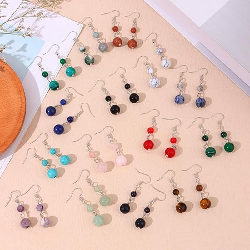Excefore 15 Pairs Natural Stone Earrings Dangle Earrings for Women Chakra Healing Crystal Earrings Colorful Beaded Earrings Lightweight Birthday Gifts for Women - Image 5