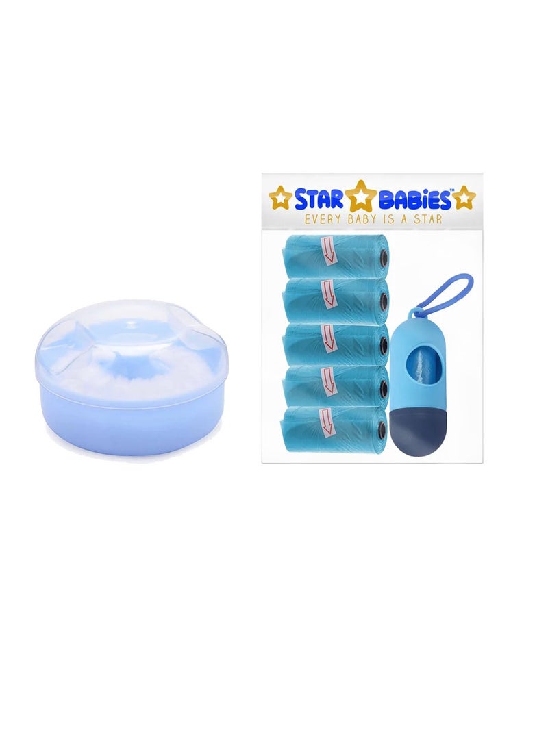 STAR BABiES Star Babies - Combo Pack of 2- Powder Puff  with Disposable Scented Bag (5 Pcs w/Dispenser) - Blue  - Image 1