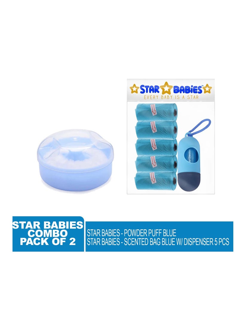 STAR BABiES Star Babies - Combo Pack of 2- Powder Puff  with Disposable Scented Bag (5 Pcs w/Dispenser) - Blue  - Image 2