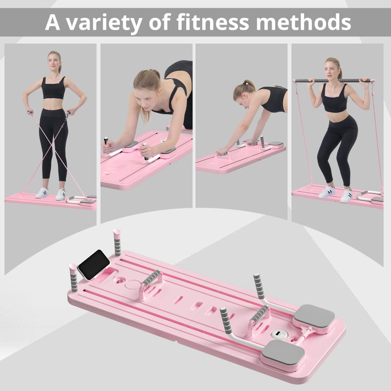 JANUA Pilates Board - Pilates Reformer Set, Multi-Purpose Foldable Pilates Reformer Board for Home, 5 in 1 Pilates Sliding Board (Pink Set) - Image 2