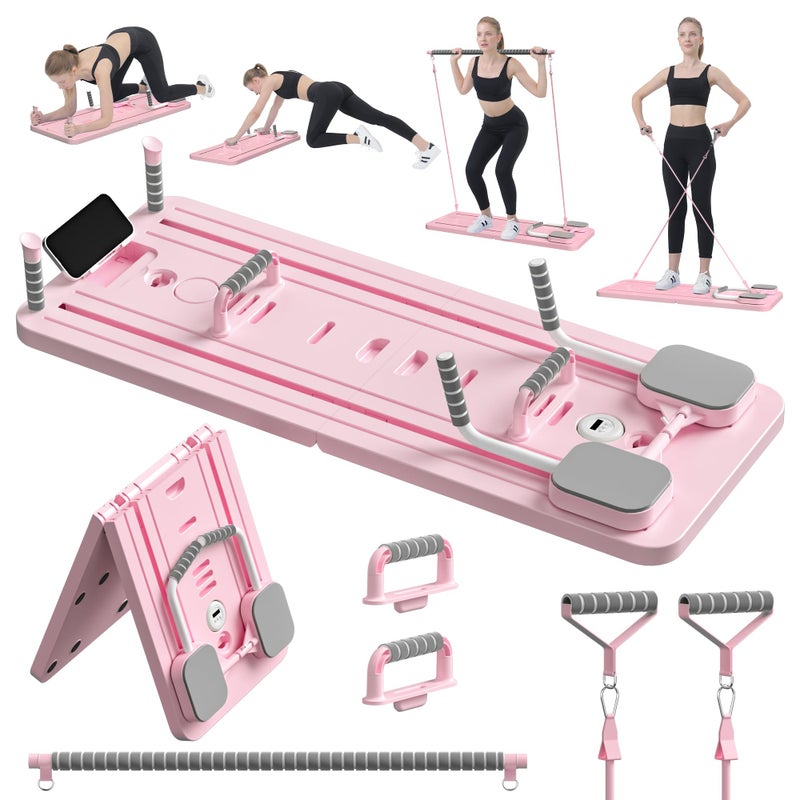 JANUA Pilates Board - Pilates Reformer Set, Multi-Purpose Foldable Pilates Reformer Board for Home, 5 in 1 Pilates Sliding Board (Pink Set) - Image 1