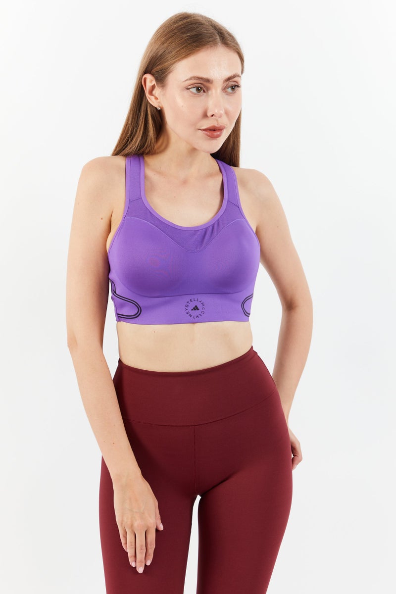 Adidas ستلا مكارتني حمالة صدر رياضية مبطنة مطبوعة للنساء، بنفسجي - Image 1