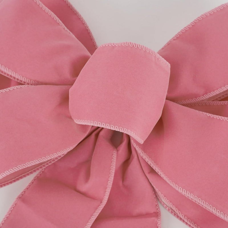 LiBongTa 13" Dusty Rose Pre-Tied Velvet Bow For Christmas Tree, Pink Bow For Wreaths, Wedding, Premade Bows with Twist Tie, Tree Toppers Bows for Party Favor, Christmas Home Indoor Outdoor Decor-1 PCs - Image 4