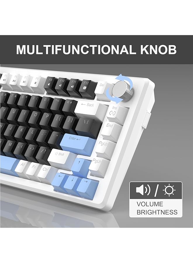 MageGee 75% Mechanical Gaming Keyboard Compact Blue Backlit With Black Switches Eva Foam Knob Control Star75 Portable Nkro For Pc Black & Blue - Image 4