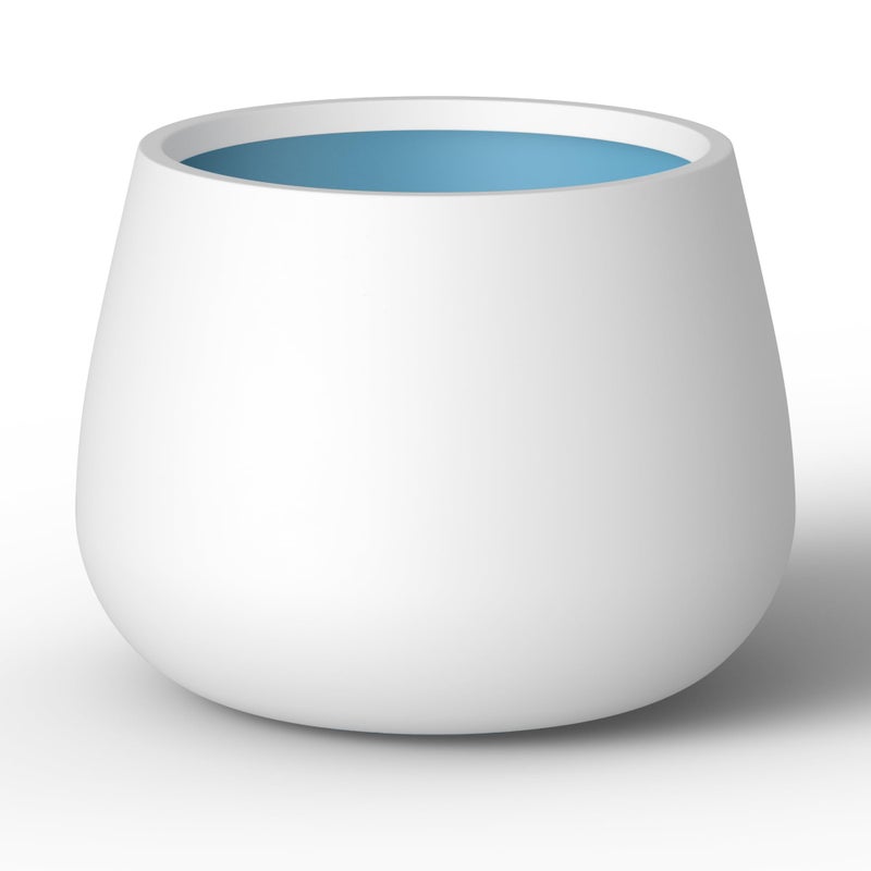 Kante 18.1" Dia Round Concrete Planter, Curva Style Garden Pot with Drainage Hole for Indoor & Outdoor Plants, Ideal for Tree, Flowers, Shrubs, White Finish with Painted Interior - Image 1