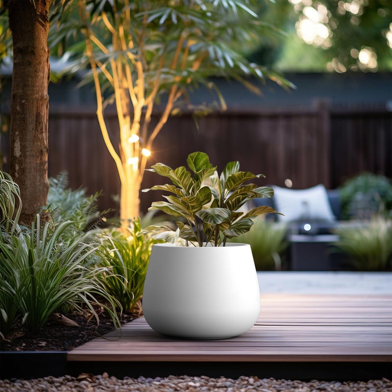 Kante 18.1" Dia Round Concrete Planter, Curva Style Garden Pot with Drainage Hole for Indoor & Outdoor Plants, Ideal for Tree, Flowers, Shrubs, White Finish with Painted Interior - Image 3