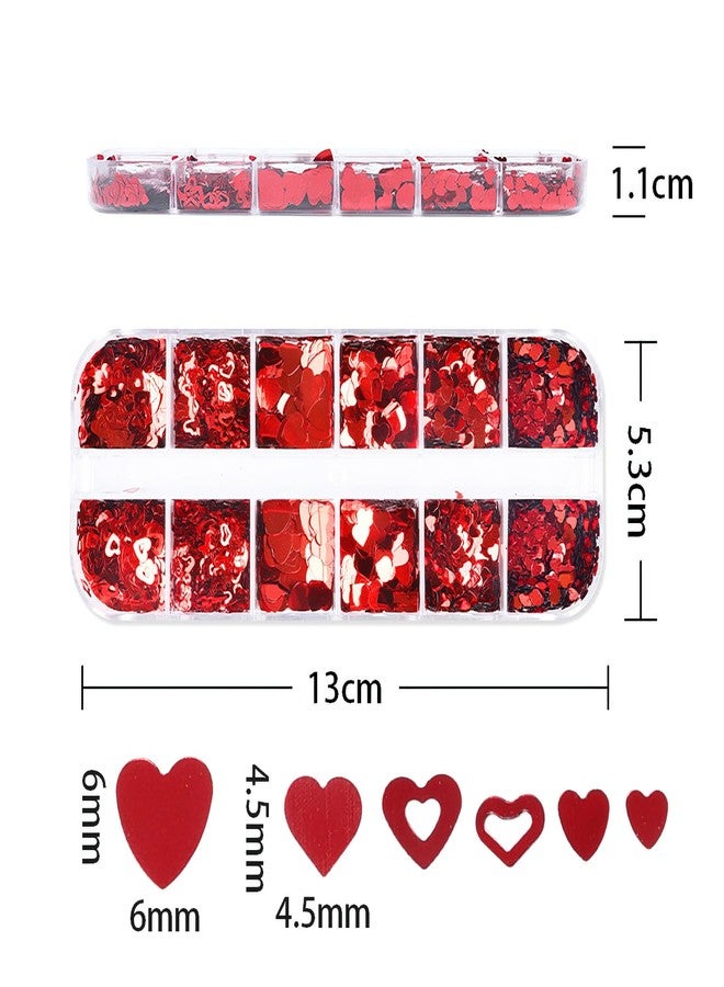 Mkwntg Love Heart Nail Art Glitter Sequins 3D Valentine's Nail Art Stickers Holographic Love Heart Nail Charms Flakes Love Heart Nail Sequins Sparkle for Acrylic Nail Supplies Manicure 12 Grids - Image 3