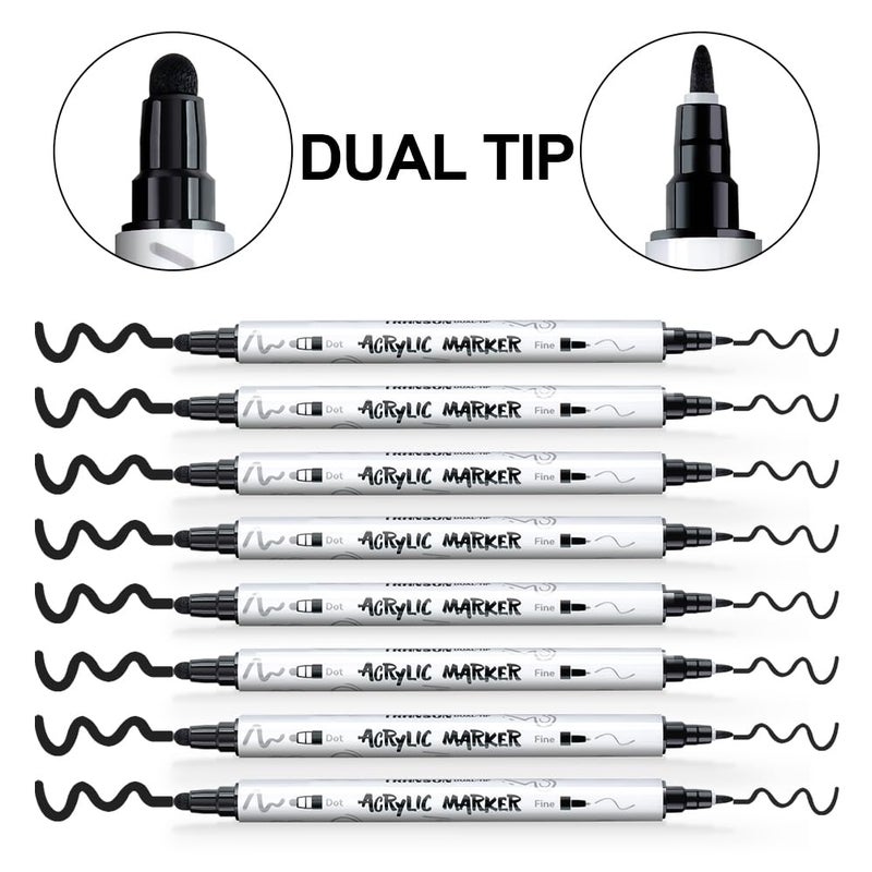 TRANSON 8 Pack Black Bold and Fine Dual-tip Acrylic Paint Marker for DIY Glass Canvas Wood Leather Ceramic Rock Painting - Image 4