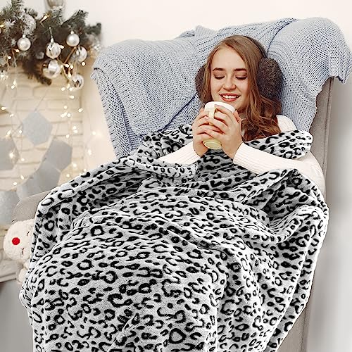 SEEGU Cheetah Print Blanket Soft Cozy Black Fleece Blankets Lightweight Plush Fuzzy Dark Gray Leopard Print Blanket Decor Birthday Gifts for Bed Women Men - Image 2