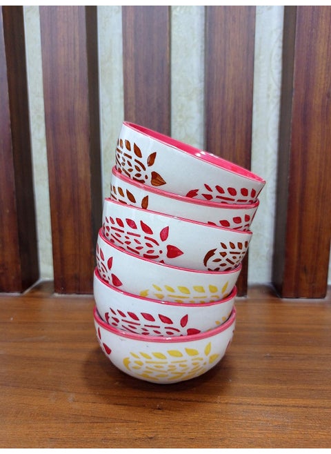Caffeine Ceramic Handmade Red Boota Katori Bowl Set of 6