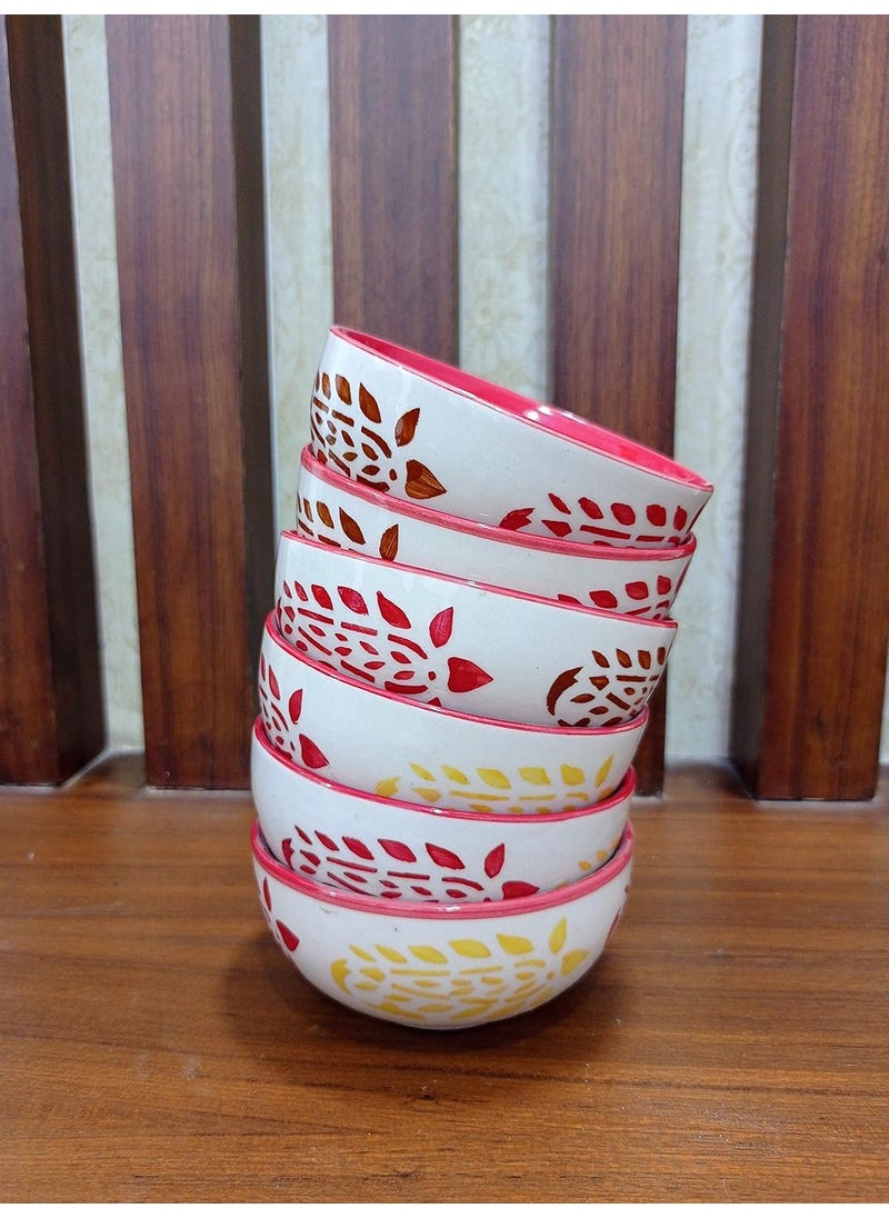 Caffeine - Caffeine Ceramic Handmade Red Boota Katori Bowl Set of 6 - Image 1