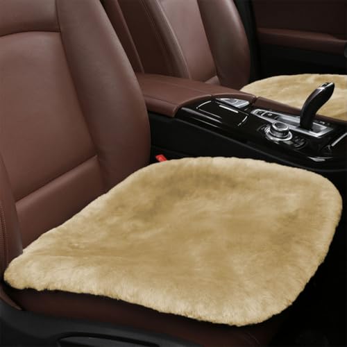 LHDOS Sheepskin Car Seat Cushion Soft Comfort Winter Driver Seat Cover Fluffy Faux Fur Front Seat Pad Car Seat Protector Pad for Office Chair Universal Interior Accessory for Car SUV Truck Camel - Image 1