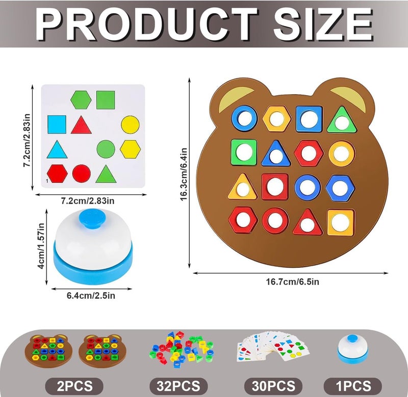 WISHKEY Geometric Shape Matching Board Game for Kids 3-5 Years with Bell – Color Sorting, Shape Recognition Puzzle, Brain Development Educational Toy with 30 Cards & 32 Blocks for Preschool Learning - Image 3