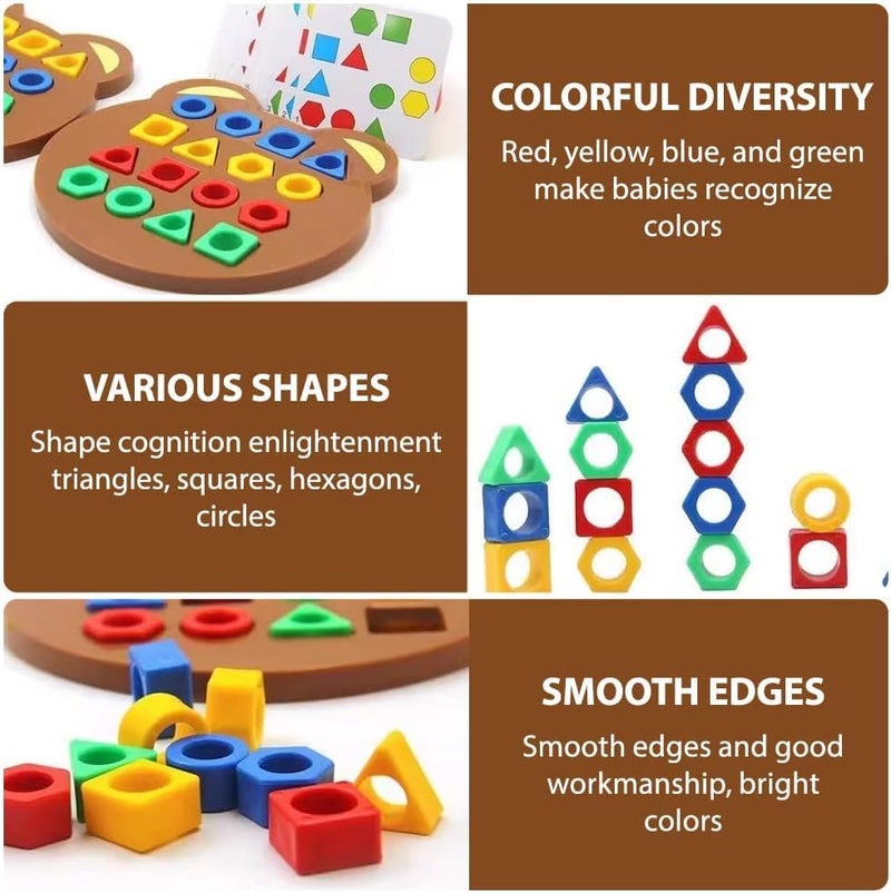 WISHKEY Geometric Shape Matching Board Game for Kids 3-5 Years with Bell – Color Sorting, Shape Recognition Puzzle, Brain Development Educational Toy with 30 Cards & 32 Blocks for Preschool Learning - Image 4