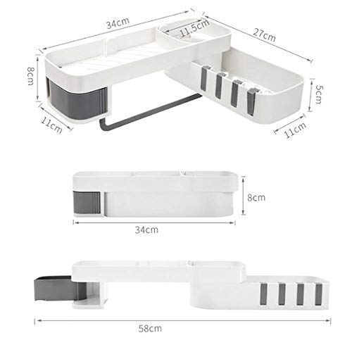SHRBI Wall Mounted Bathroom Self, Adhesive Storage Holder, Plastic Bathroom/Kitchen Corner Storage Rack with Folding Hook for Sponge & Napkin - Image 5