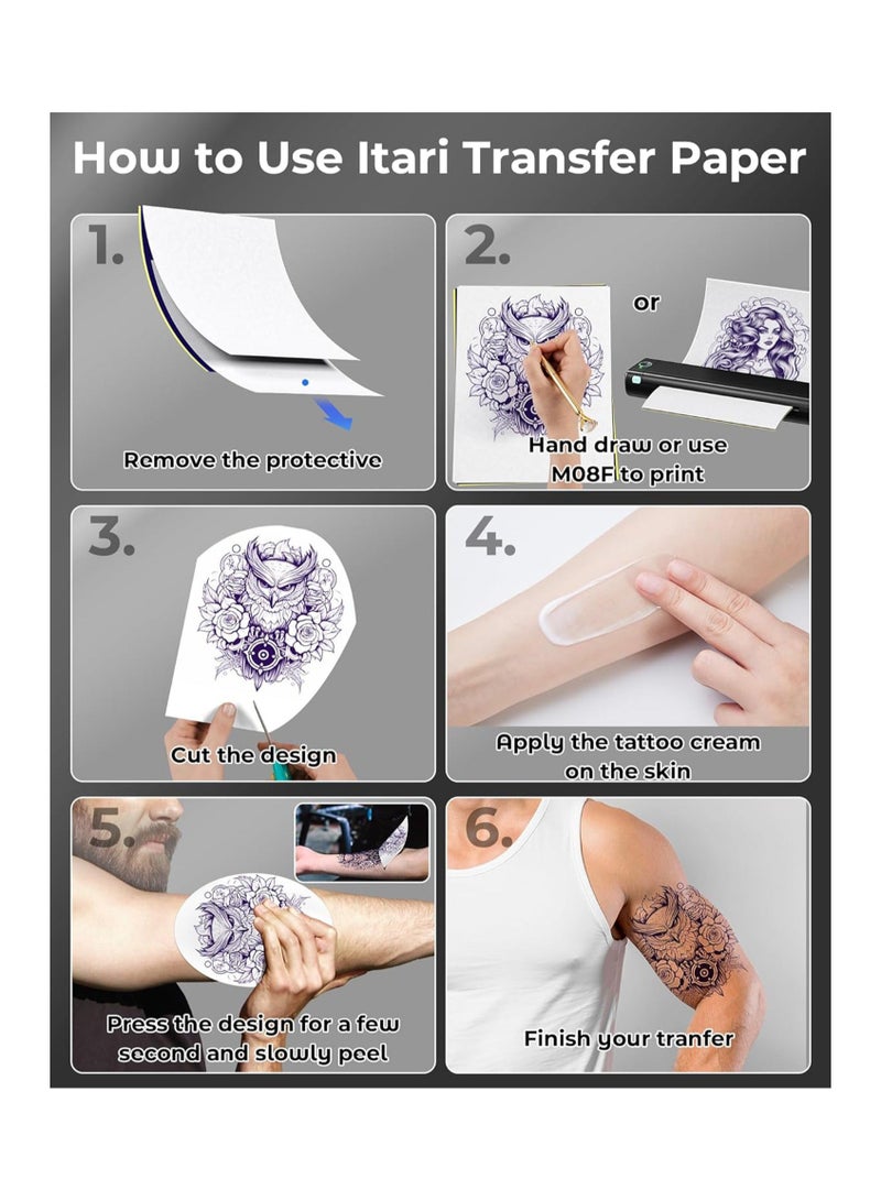 ورق نقل الوشم، 100 قطعة من ورق استنسل الوشم للوشم، ورق تتبع الوشم مكون من 4 طبقات لطابعة الوشم وآلة استنسل نقل الوشم، مقاس A4 8.26 بوصة × 11.69 بوصة، 100 ورقة - Image 5
