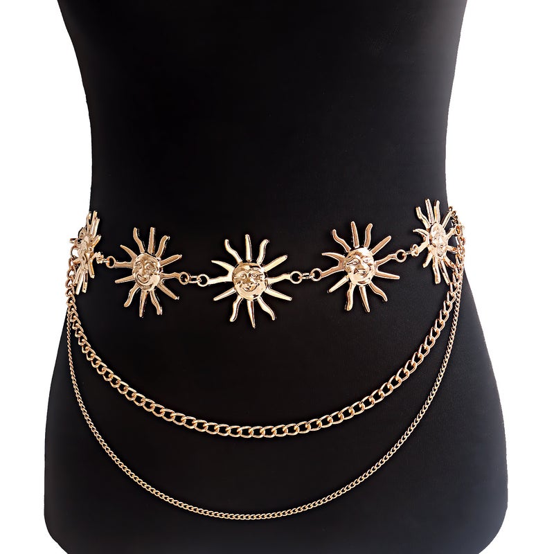 Europe and the United States foreign trade atmosphere metal waist chain summer cross-border new fashion hot girl body chain dress belt zw594 gold three-layer