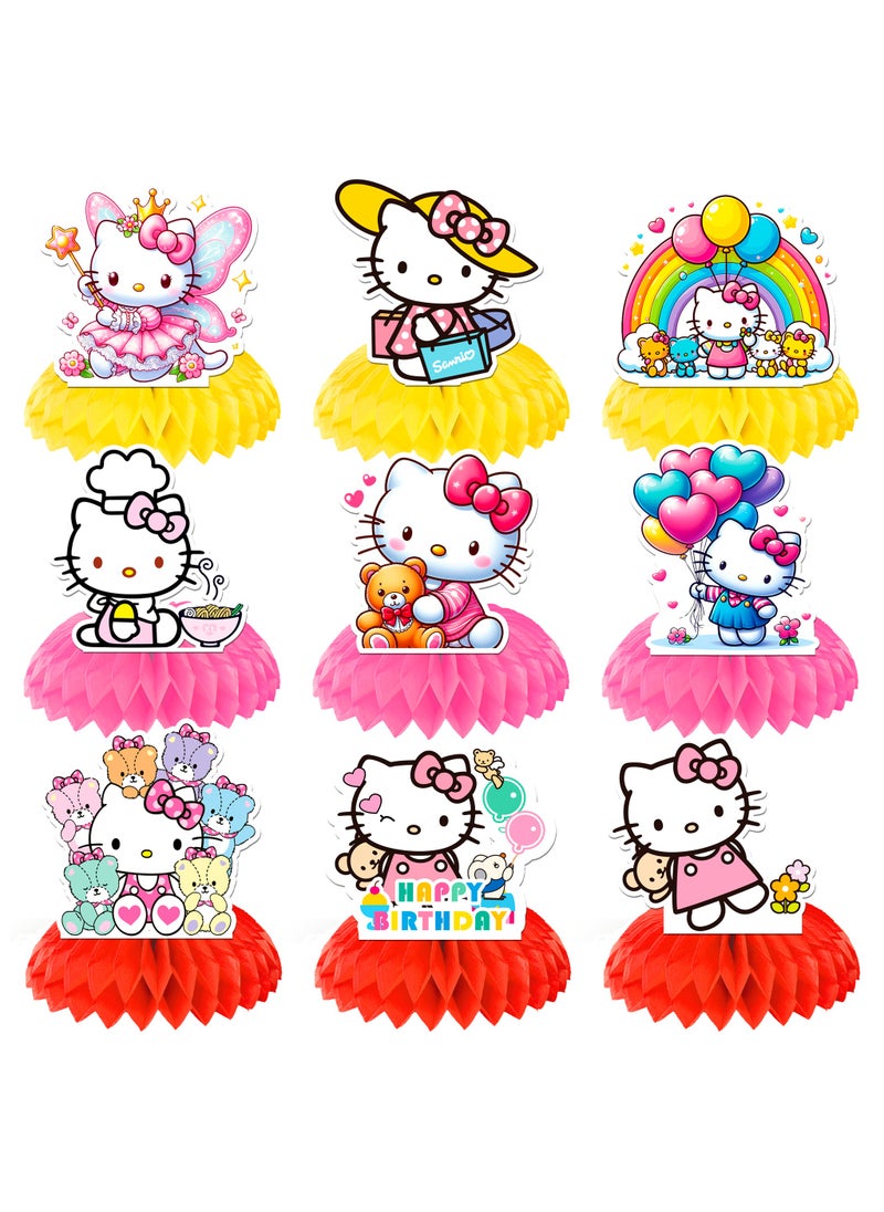 FRUITFUL PARTY Hello Kitty Honeycomb Centerpieces, 9pcs Hello Kitty Centerpieces for Tables 3D Double Side Hello Kitty Themed Party Decorations  - Image 1
