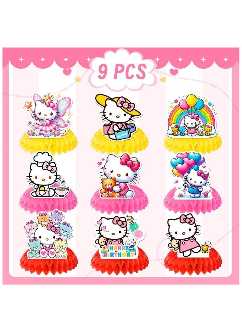 FRUITFUL PARTY Hello Kitty Honeycomb Centerpieces, 9pcs Hello Kitty Centerpieces for Tables 3D Double Side Hello Kitty Themed Party Decorations  - Image 2
