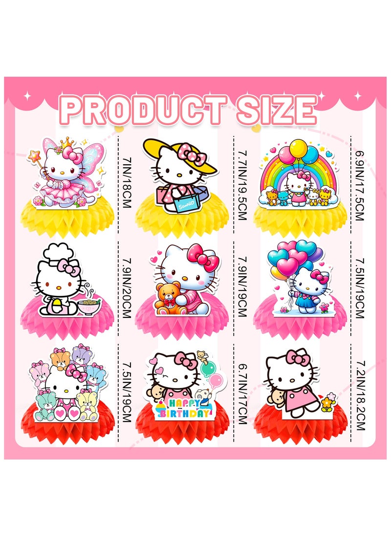 FRUITFUL PARTY Hello Kitty Honeycomb Centerpieces, 9pcs Hello Kitty Centerpieces for Tables 3D Double Side Hello Kitty Themed Party Decorations  - Image 3