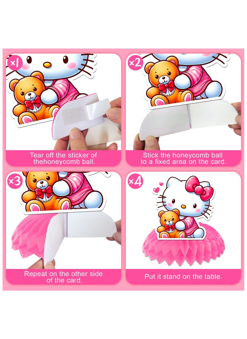 FRUITFUL PARTY Hello Kitty Honeycomb Centerpieces, 9pcs Hello Kitty Centerpieces for Tables 3D Double Side Hello Kitty Themed Party Decorations  - Image 4