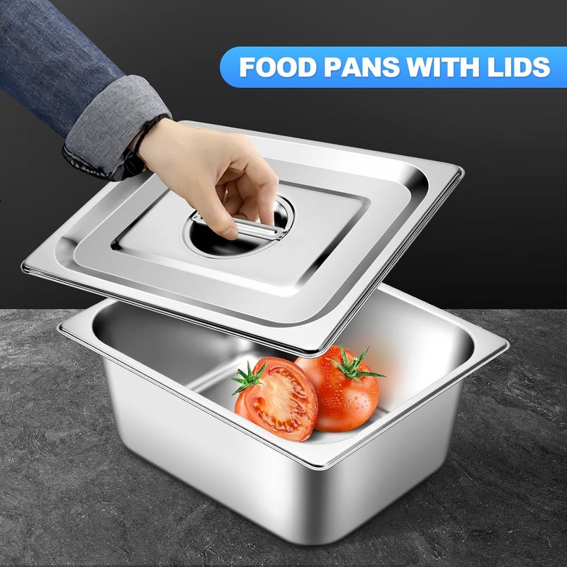 ChieFinch Hotel Pan With Lids 1/2 Size 4 Inch Deep Stainless Steel Chafing Dishes for Buffet, Steam Table Pan, Metal Commercial Food Pans for Food Prep/Catering/Food Serving (6 Pack, Half Size 1/2 x 4" Deep) - Image 5