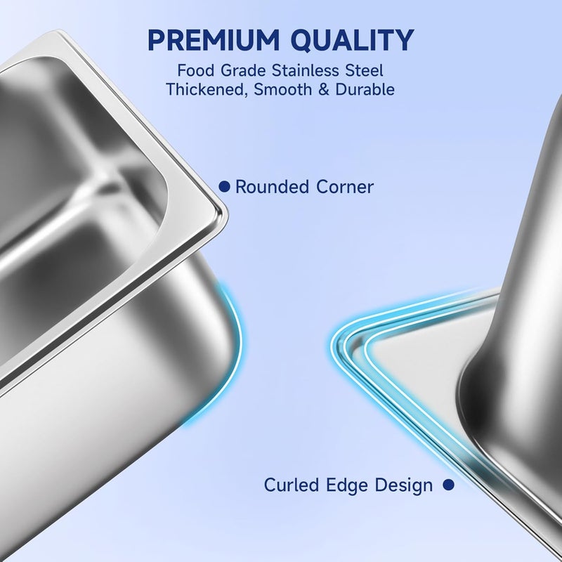ChieFinch Hotel Pan With Lids 1/2 Size 4 Inch Deep Stainless Steel Chafing Dishes for Buffet, Steam Table Pan, Metal Commercial Food Pans for Food Prep/Catering/Food Serving (6 Pack, Half Size 1/2 x 4" Deep) - Image 3