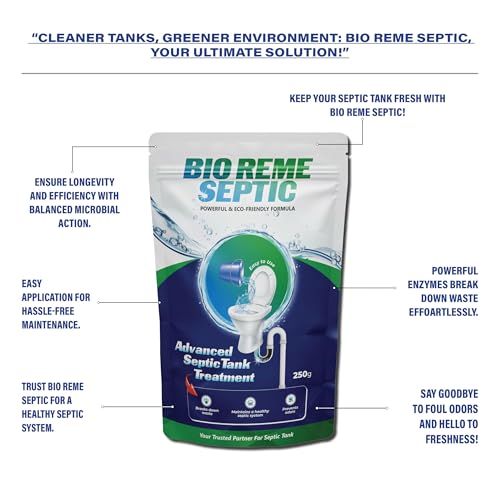 Bio Reme Greencraft Labs Septic Tank Cleaner Powder | Sludge Reduction & Odour Control Formula | Bacteria Based Eco Friendly Waste Treatment Solution | Home & Commercial Use Pack 250g + 500ml - Image 2