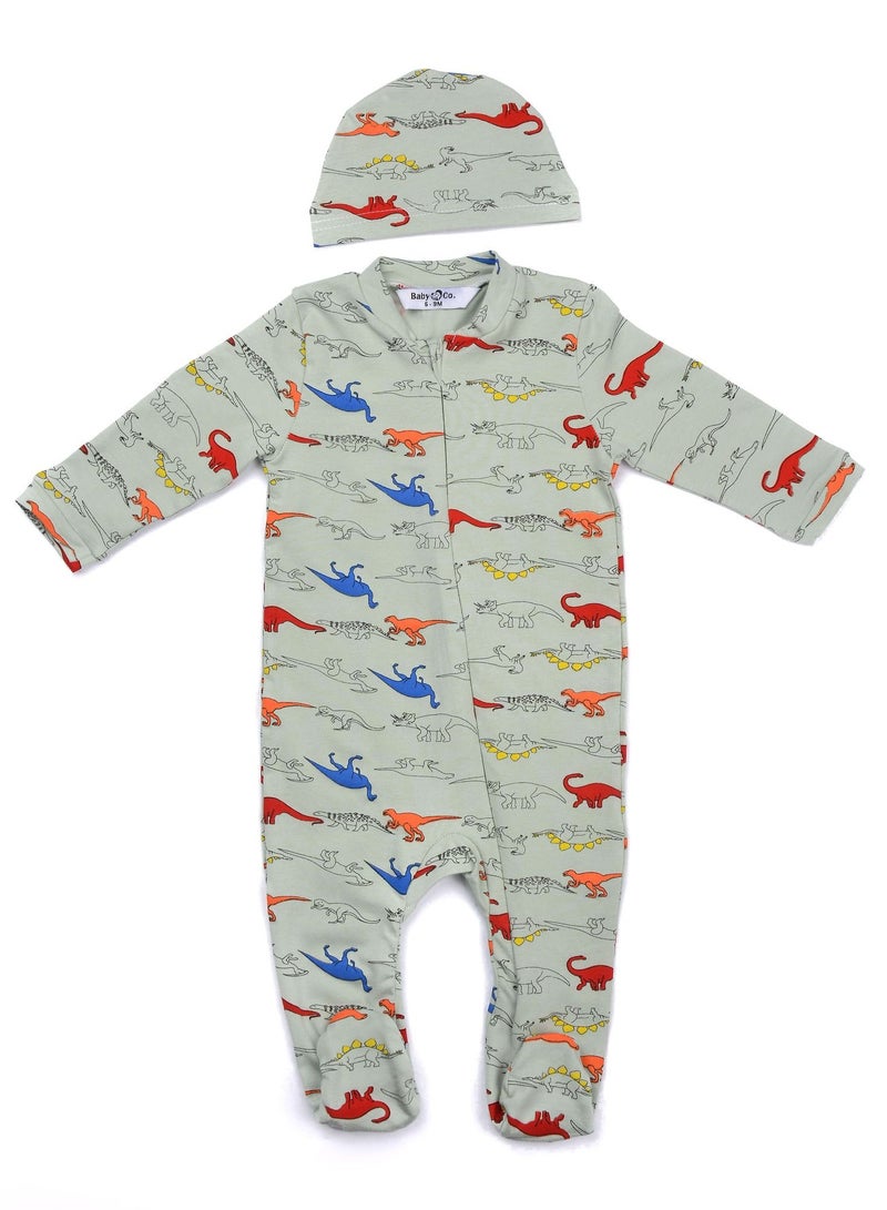 Baby Co. Mint Dinos Baby suit with Ice cap. - Image 1