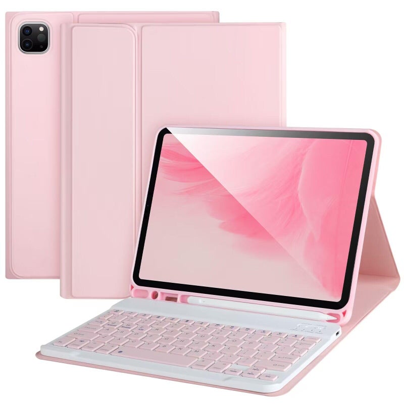 APHBZGE Keyboard Case for iPad Air 11 2024(M2), iPad Pro 11'' 4th/3rd/2nd/1st Gen, Detachable Bluetooth Keyboard with Pencil Holder, Pink - Image 1