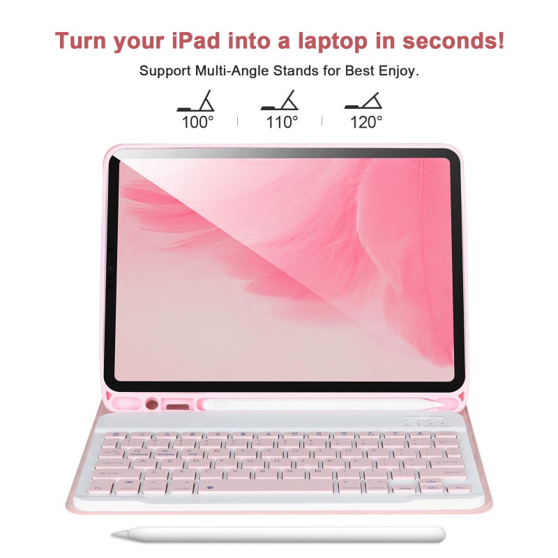 APHBZGE Keyboard Case for iPad Air 11 2024(M2), iPad Pro 11'' 4th/3rd/2nd/1st Gen, Detachable Bluetooth Keyboard with Pencil Holder, Pink - Image 4