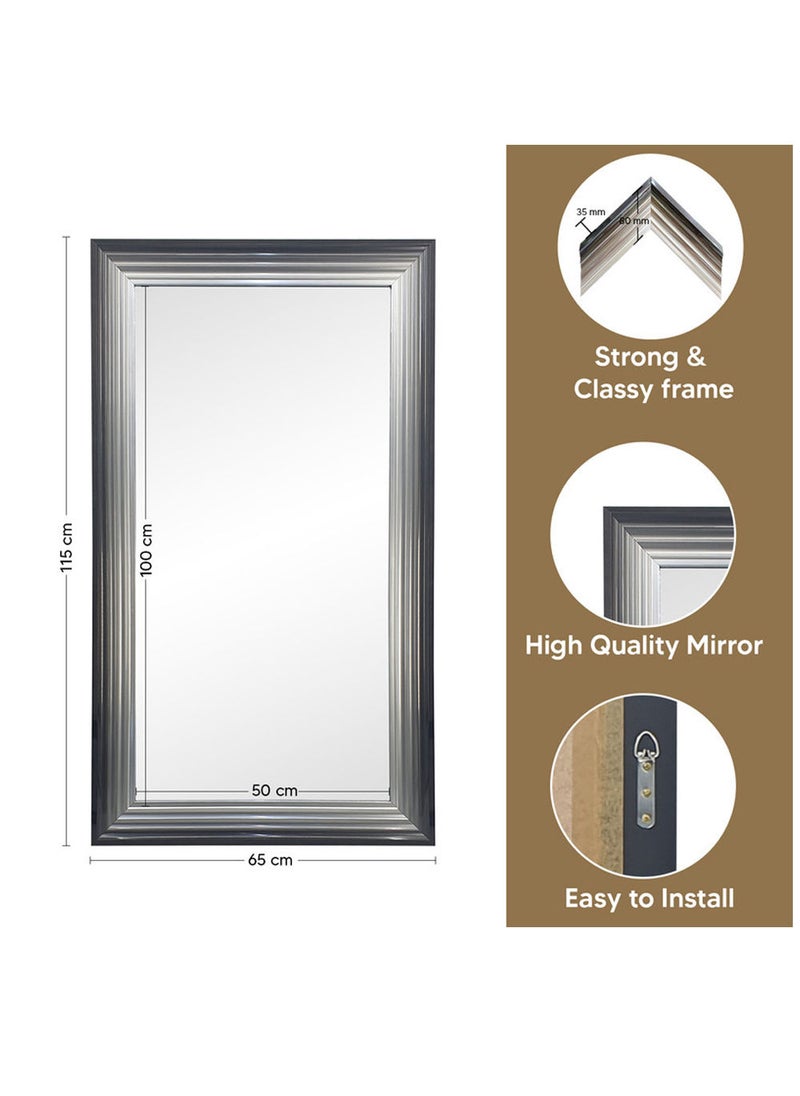 Decorhills Full-Length Dressing Mirror 50x100CM – Large Rectangle Wall-Mounted or Free-Standing, Thick PVC Frame, HD Glass, Anti-Distortion Reflection, Elegant Arch Design for Bedroom, Living Room - Black Silver - Image 3