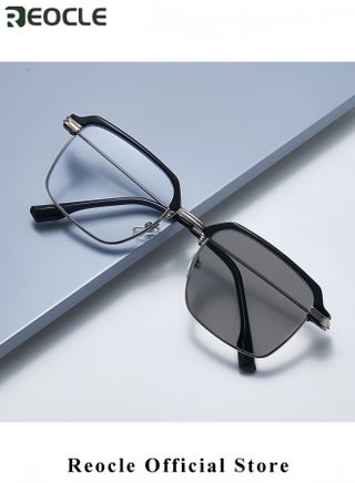 Anti-Blue Light Hot Push Photochromic High-Definition Half-Frame Glasses Retro Square Frame Reading Glasses - view 2