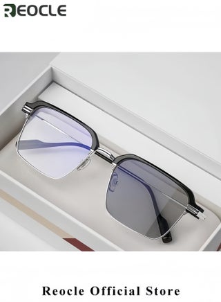 Anti-Blue Light Hot Push Photochromic High-Definition Half-Frame Glasses Retro Square Frame Reading Glasses - view 3