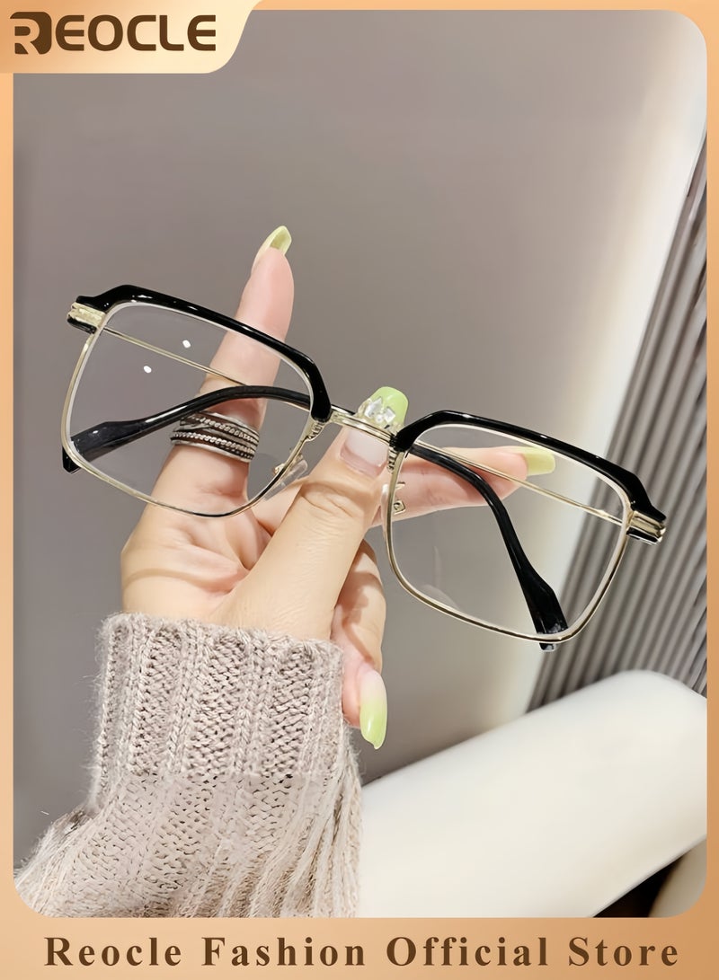 ريوكل نظارات قراءة كلاسيكية بإطار مربع، مضادة للضوء الأزرق، عالية الدقة، بنصف إطار، مقاومة للضوء الأزرق - Image 1
