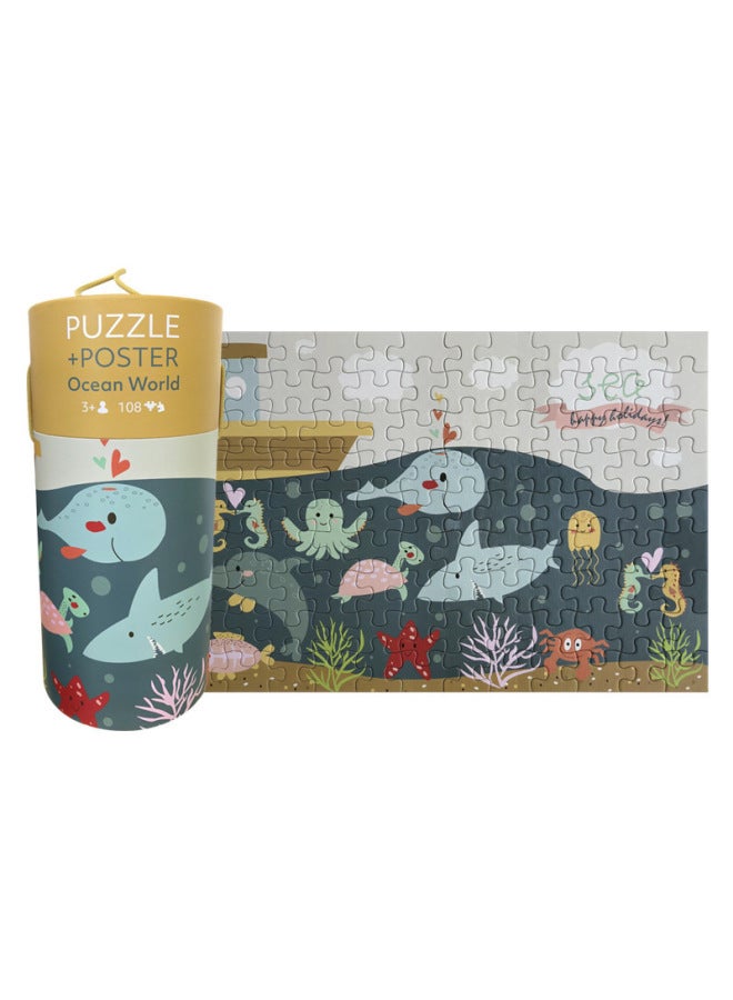 Pinwheel Children's Early Education Toys Puzzle Paper World Eight Canned Puzzle Intelligence Toys Wholesale-Color:108 Pieces Puzzle Underwater World - Image 1