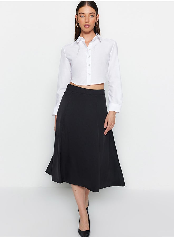 trendyol - Black Satin Fabric A-line Midi Woven Skirt TWOAW24ET00167 - Image 1