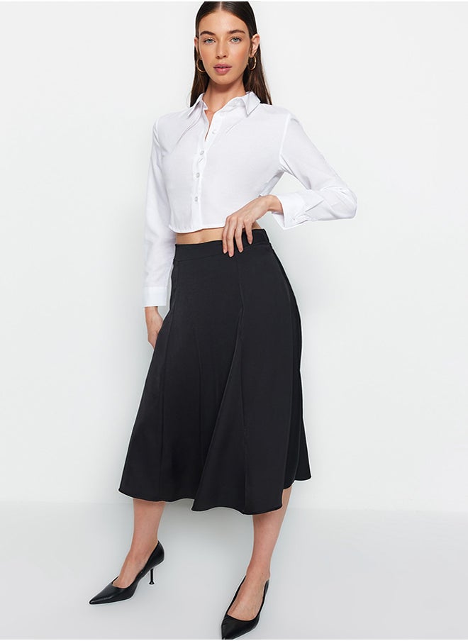 trendyol - Black Satin Fabric A-line Midi Woven Skirt TWOAW24ET00167 - Image 1