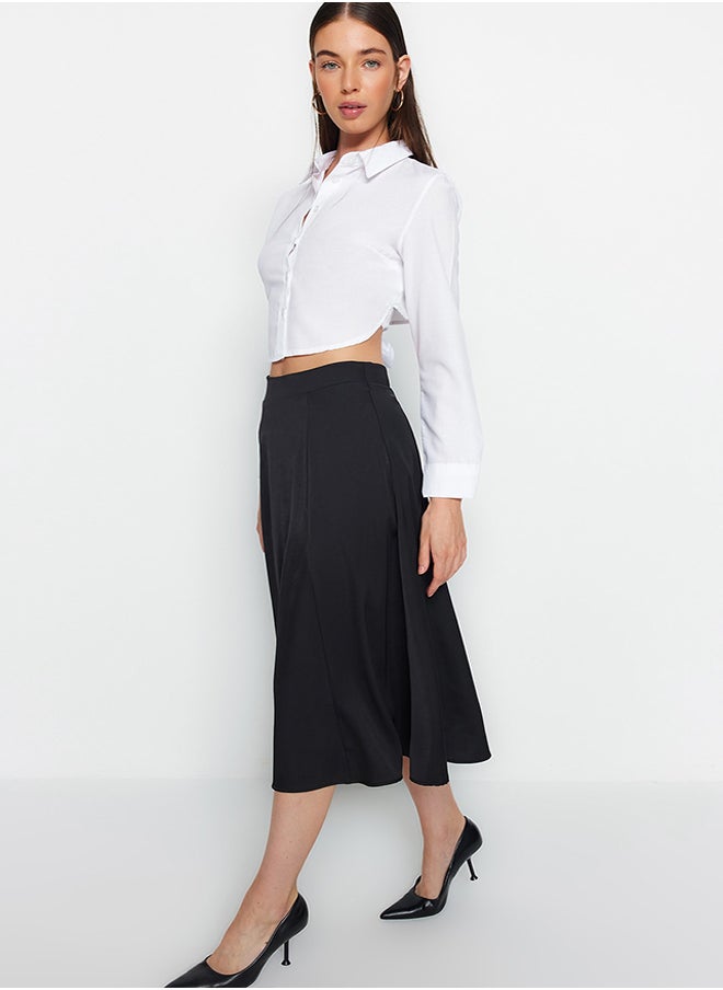 trendyol - Black Satin Fabric A-line Midi Woven Skirt TWOAW24ET00167 - Image 1