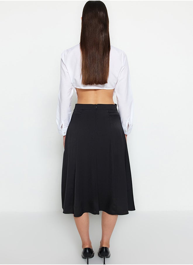 trendyol - Black Satin Fabric A-line Midi Woven Skirt TWOAW24ET00167 - Image 1