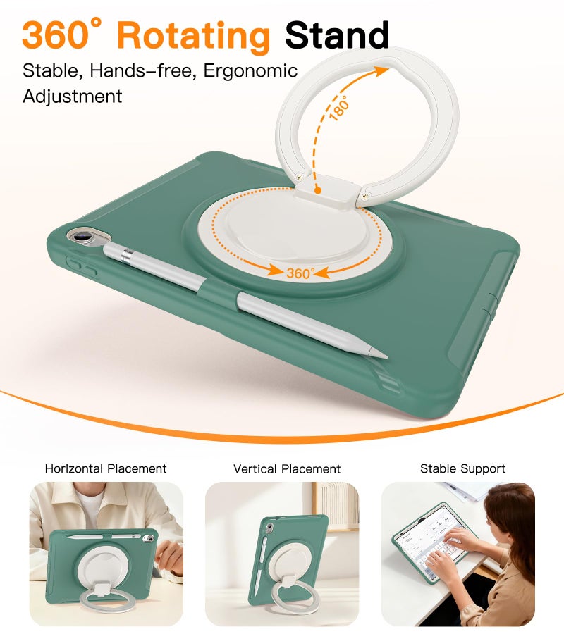 BATYUE Shockproof Case for iPad 10th Gen 10.9" 2022 / 11th Gen (A16) 11" 2025 | 360Â° Multi-Angle Stand (Portrait & Landscape) & Grip, Built-in Screen Protector, Pencil Holder, Jade Green - Image 5