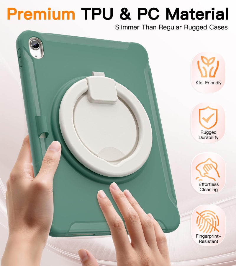 BATYUE Shockproof Case for iPad 10th Gen 10.9" 2022 / 11th Gen (A16) 11" 2025 | 360Â° Multi-Angle Stand (Portrait & Landscape) & Grip, Built-in Screen Protector, Pencil Holder, Jade Green - Image 3