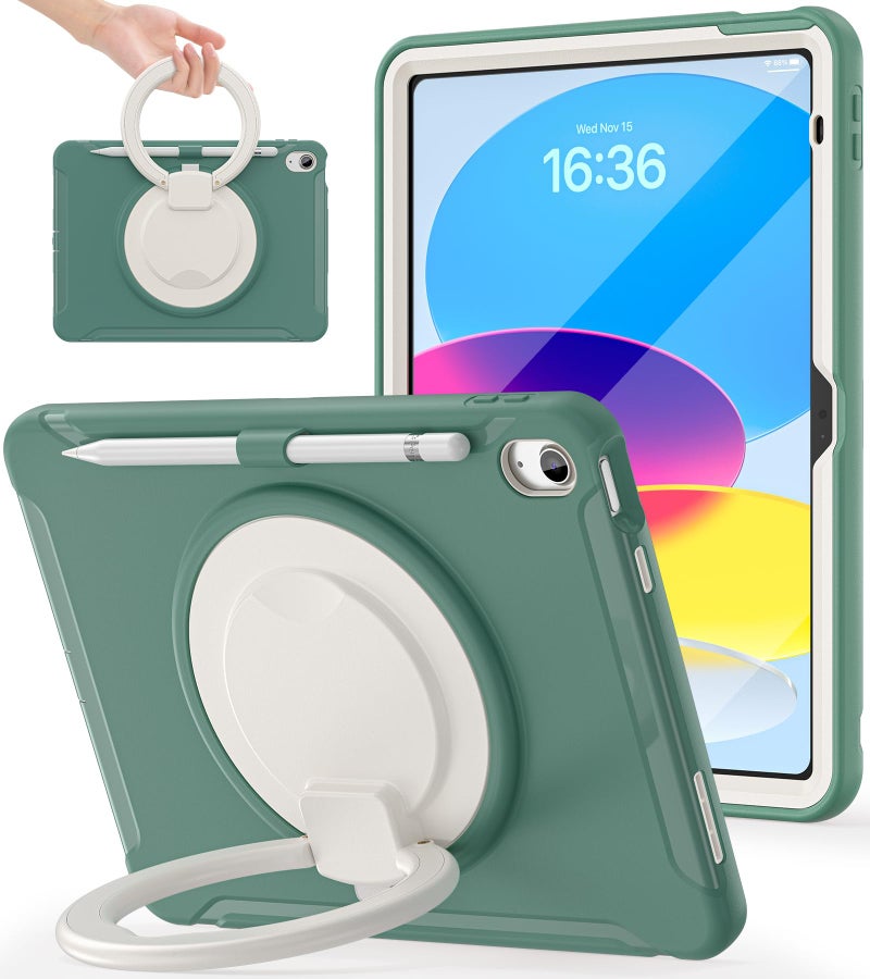 BATYUE Shockproof Case for iPad 10th Gen 10.9" 2022 / 11th Gen (A16) 11" 2025 | 360Â° Multi-Angle Stand (Portrait & Landscape) & Grip, Built-in Screen Protector, Pencil Holder, Jade Green - Image 1