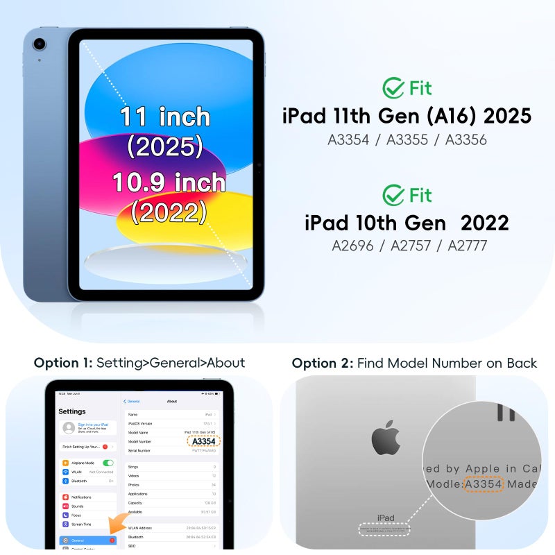 BATYUE Shockproof Case for iPad 10th Gen 10.9" 2022 / 11th Gen (A16) 11" 2025 | 360Â° Multi-Angle Stand (Portrait & Landscape) & Grip, Built-in Screen Protector, Pencil Holder, Jade Green - Image 2